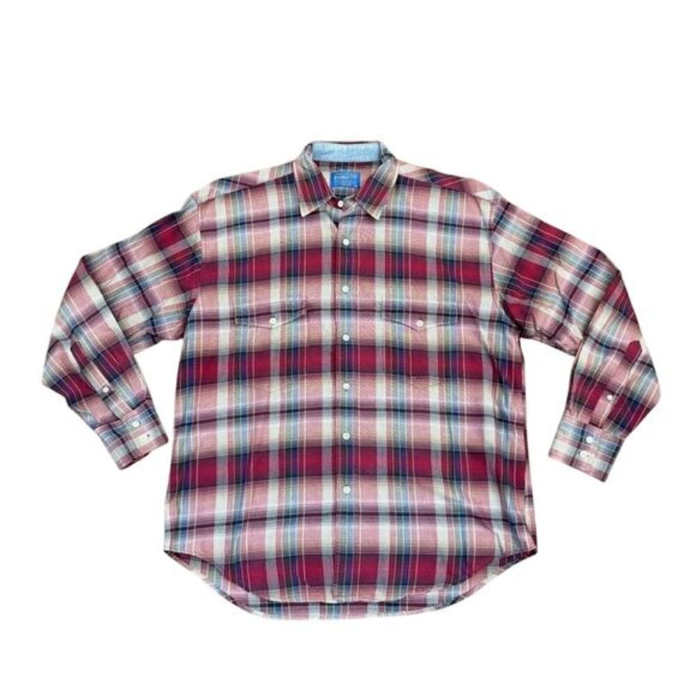 Pendleton Red Plaid Button Down Shirt Men's Large Long‎ Sleeve Vintage